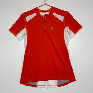 Salomon Mens Quarter Zip Running Jersey Size L Orange White ActiLite Mesh Pocket